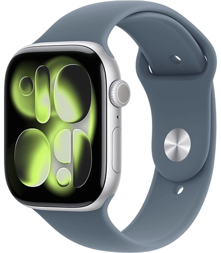 Apple Watch Series 11 42 мм, серебристый, ремешок темно-синего цвета, размер S/M