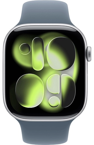 Apple Watch Series 11 42 мм, серебристый, ремешок темно-синего цвета, размер S/M