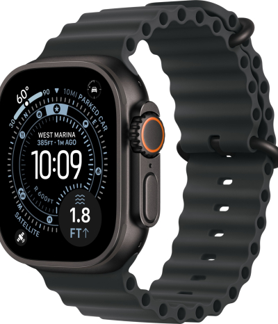 Apple Watch Ultra 3 49 мм, корпус из черного титана, ремешок Ocean черного цвета